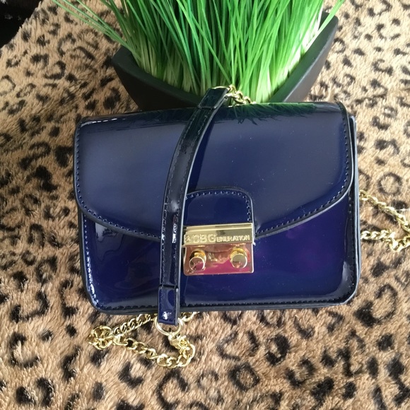 navy patent bag
